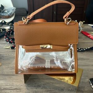 Brown clear shoulder tote.